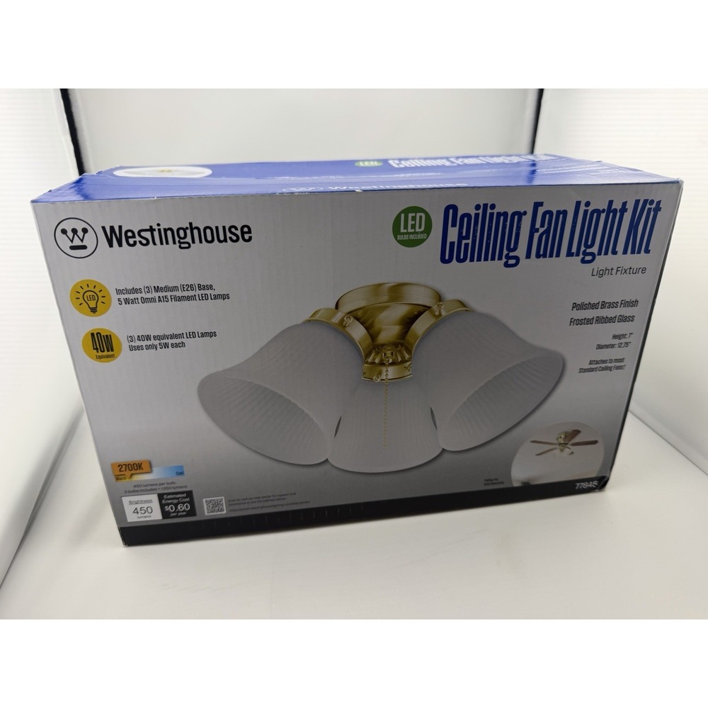 Westinghouse 77845 Brass And Frosted Ribbed Glass 3-Light 12-3/4"W Light Kit